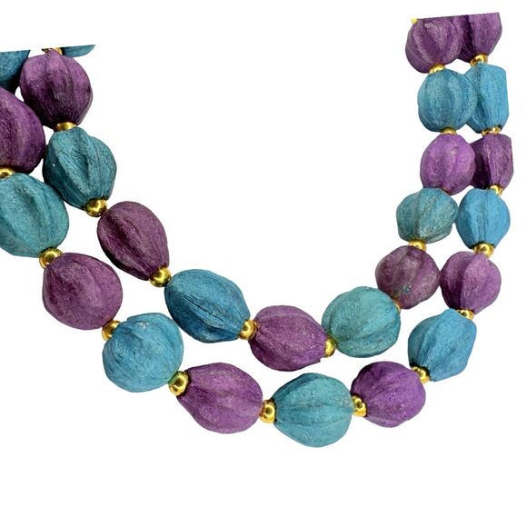 Purple & Teal Dyed Seed Beaded Long Layering Necklace 32" Chain Jewelry - Picture 10 of 11
